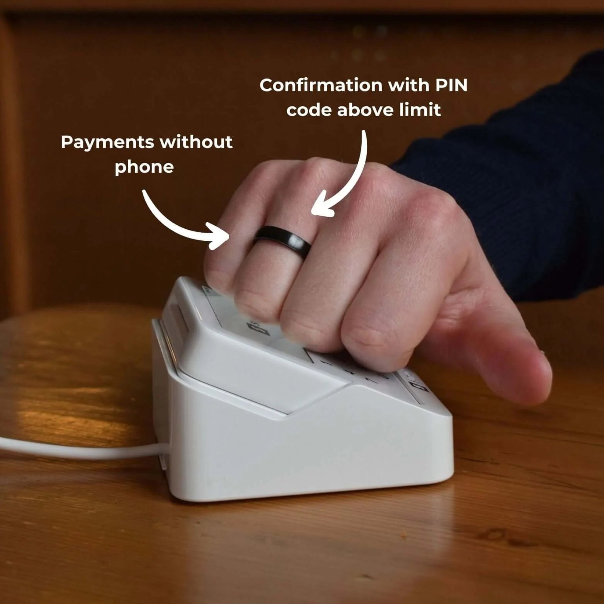 Classic Black Payment ring paying at a contactless terminal
